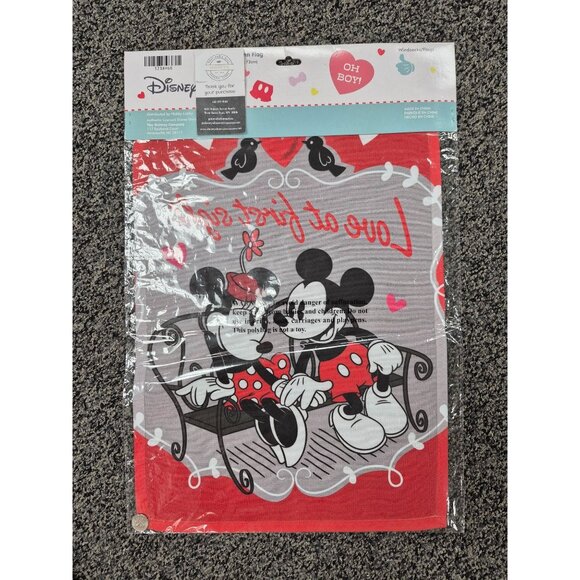 Disney Mickey & Minnie Mouse "Love At First Sight" Garden Flag 12.5" X 18" Polye - Picture 2 of 2